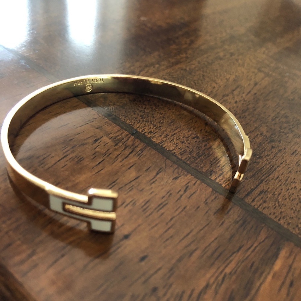 Vintage HTF Tory Burch open bangle enamel T tip cuff bracelet
